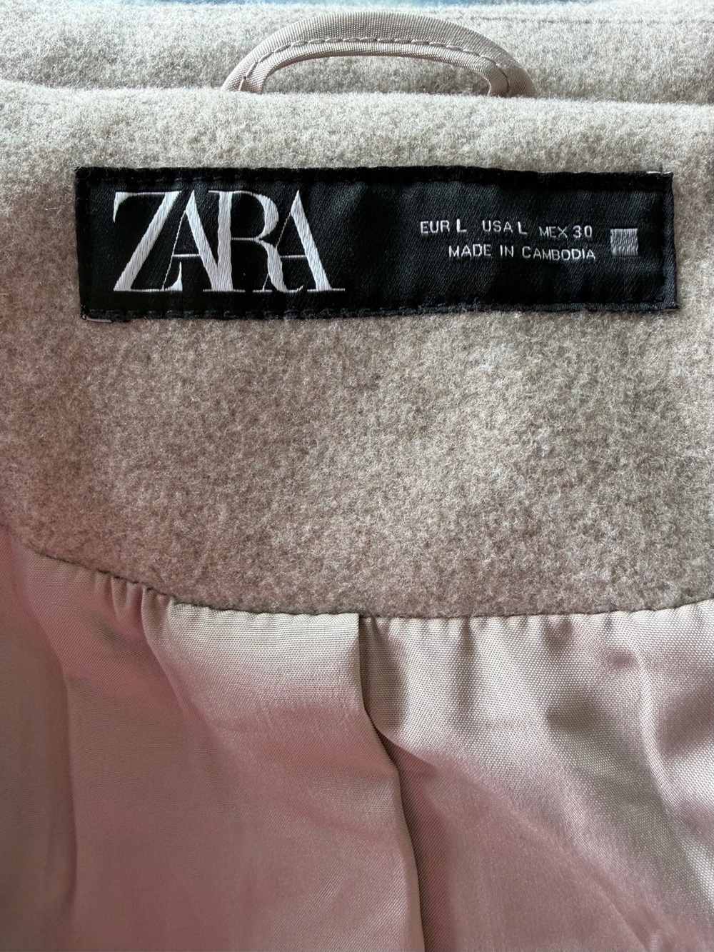 Zara Beige Wool Zip Jacket - Casual Crop Coat size Large - Picture 5 of 12